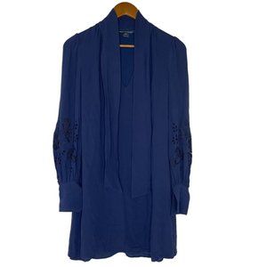 French Connection Blue Embroidered Balloon Sleeve V-Neck Dress Size 6 Women’s